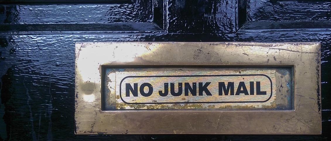 Email Filtering image - No Junk Mail sign on letterbox