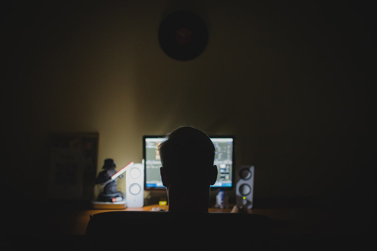 Email Guru image - back view of man at desktop computer
